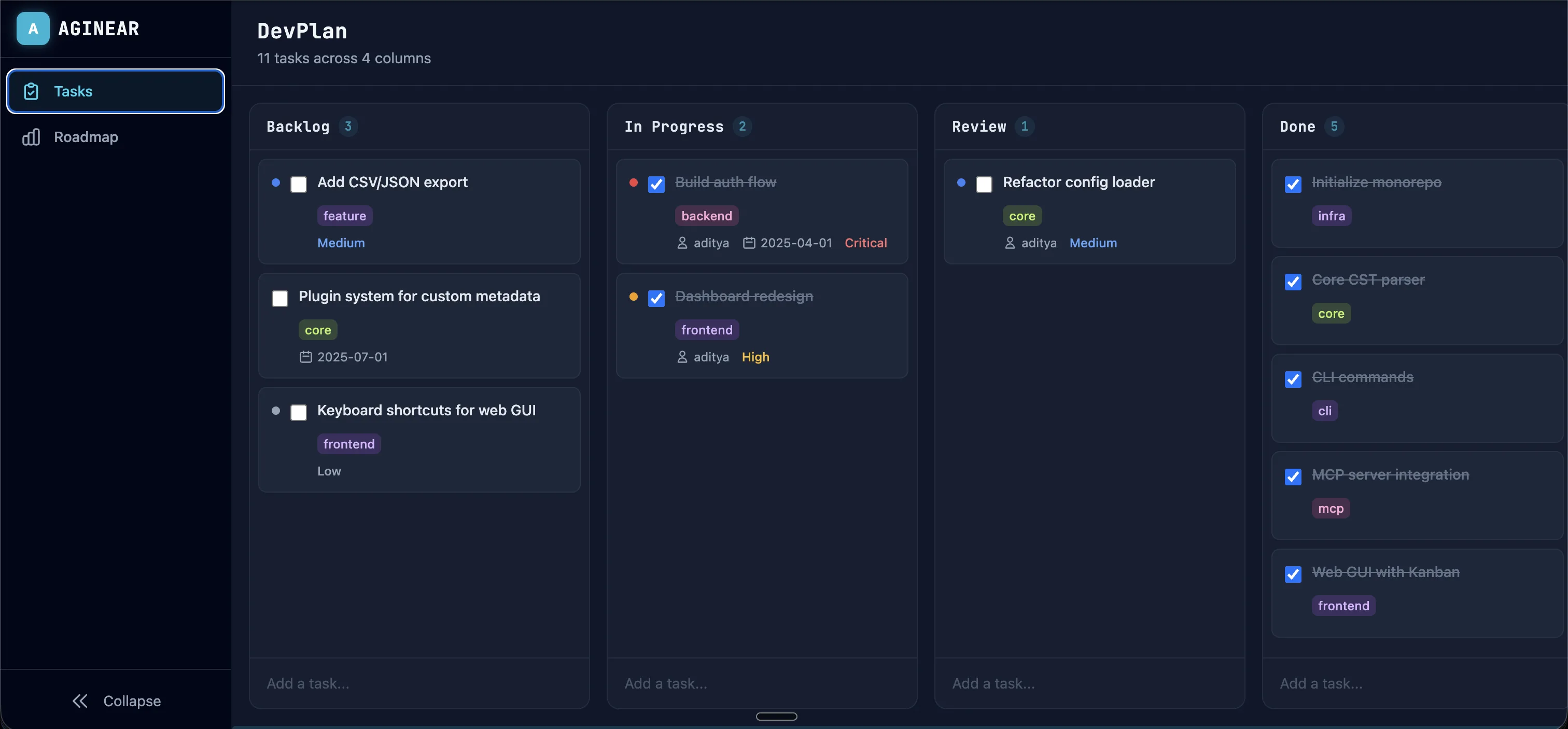 AGINEAR: Markdown Project Management + MCP