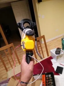 Close-up of the tracked Nerf Barricade controller build, front view